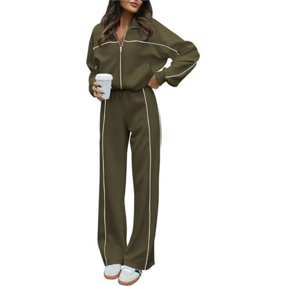 Women's Two Piece Tracksuit Long Sleeve Zip Up Sweatshirt Long Pants Set